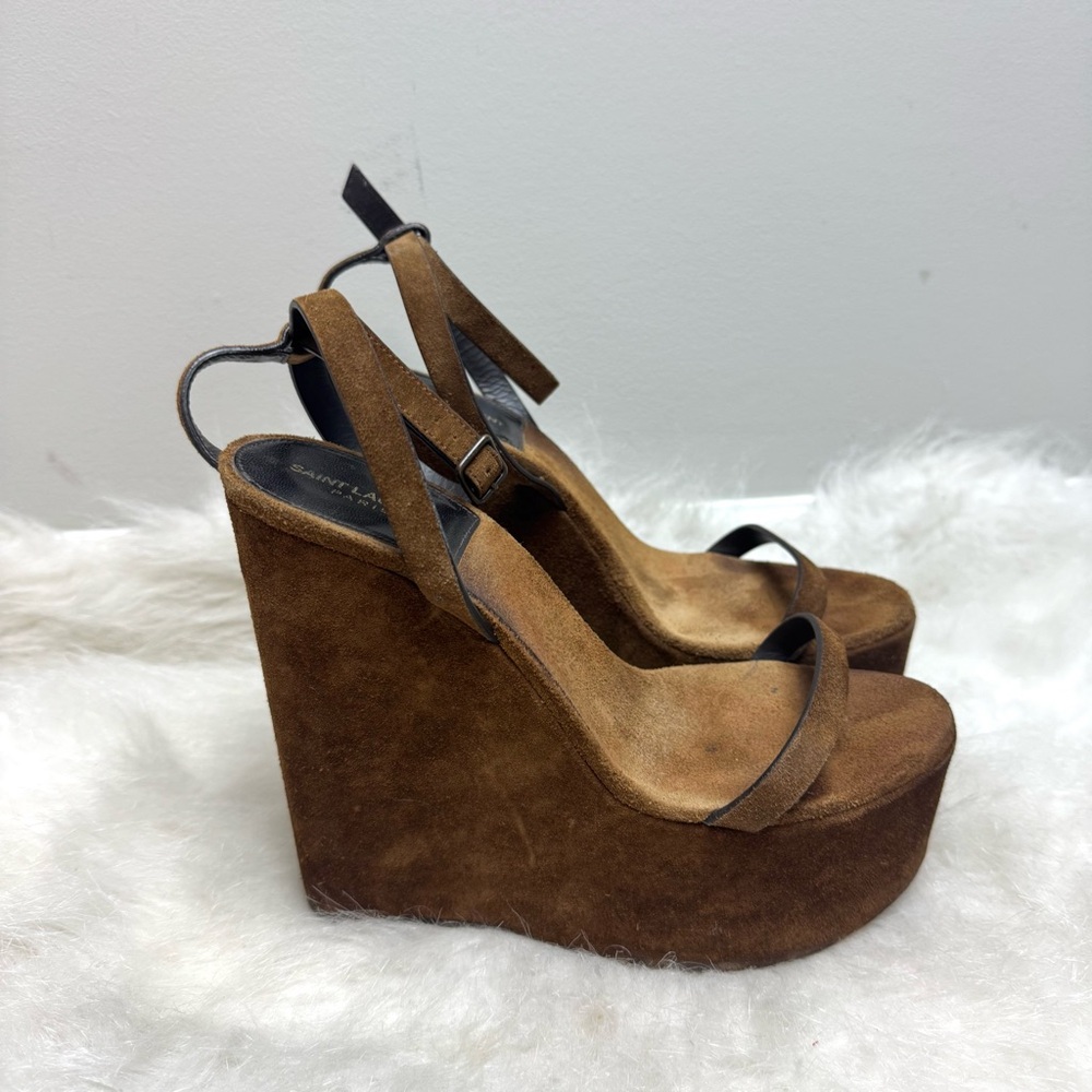 Saint Laurent Frida Suede Platform Wedge Sandals 38 - Picture 5 of 11